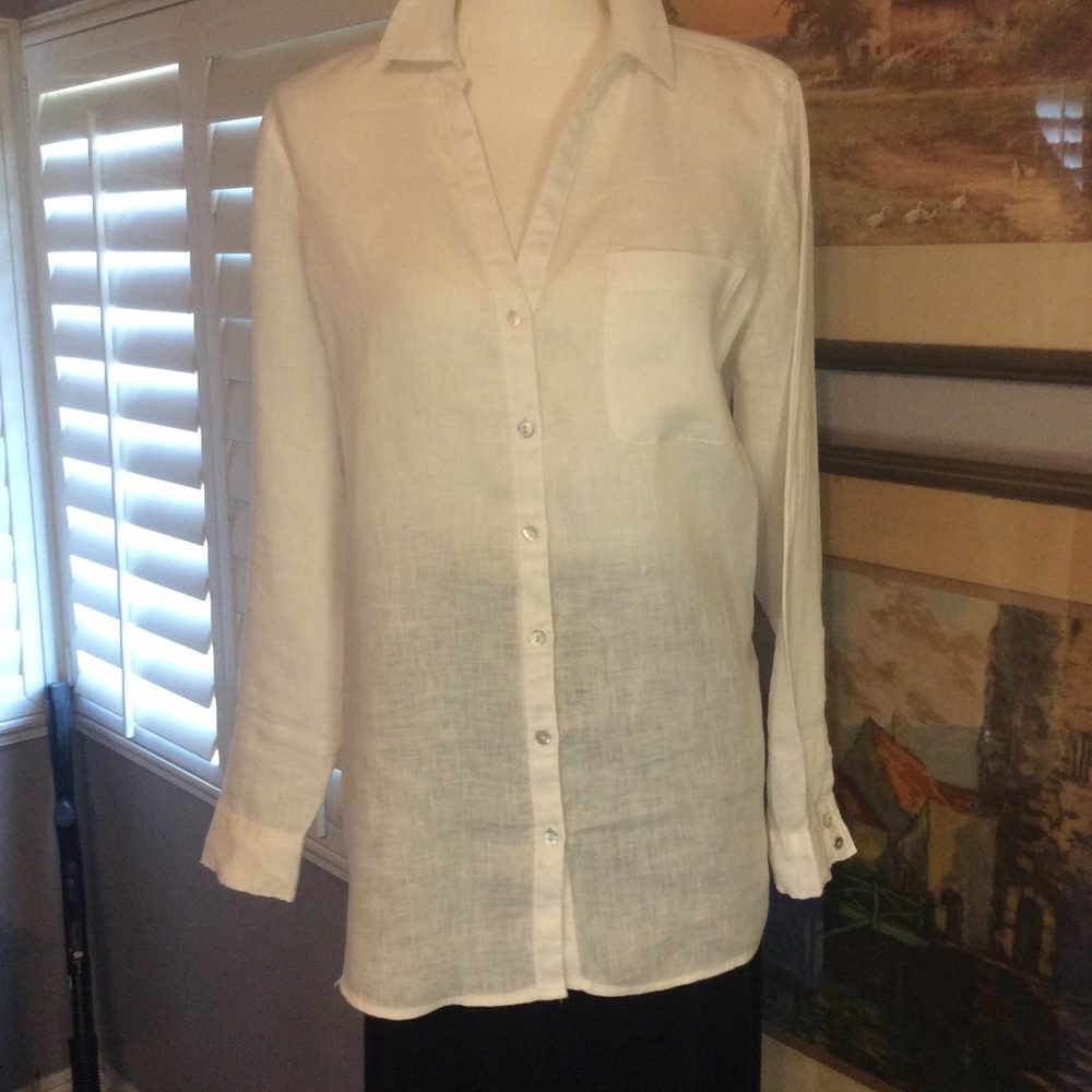 Sigrid Olsen White Linen Tunic Shirt Sz. M - Picture 5 of 6